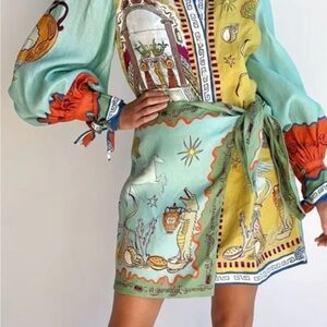 Colorful Patterned Dress with Long Sleeves